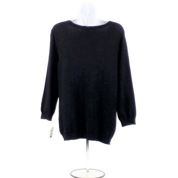 Charter Club Black Sparkling Stripes Embellished 3/4 Sleeve Sweater Womens LP - Picture 4 of 10